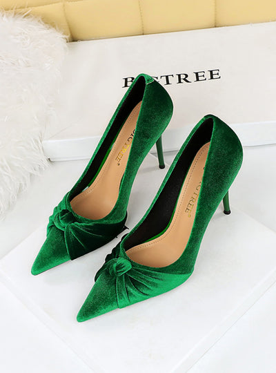 High Heel Pointed Suede Bow Shoes