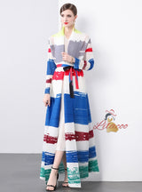 Women Fold Loose Large Print Long Coat