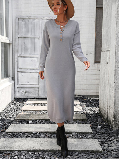 Women Button Long Sweater Dress