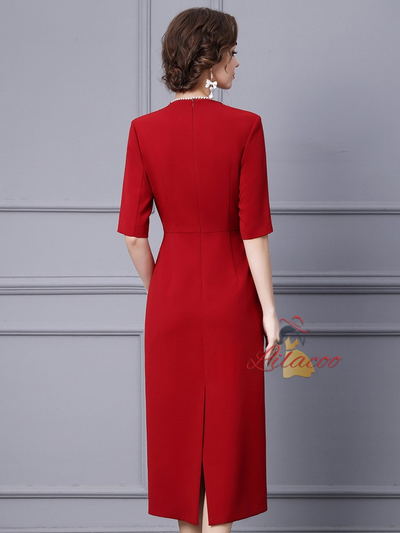 Burgundy V-neck Short Sleeve Mother Of The Bride Dress