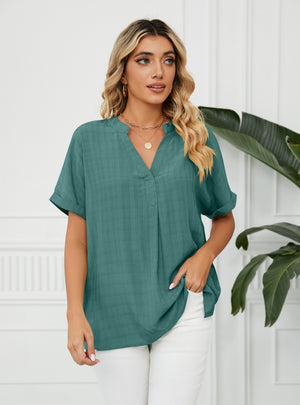 V-neck Casual Solid Color Loose Shirt