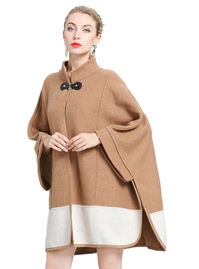 Collar Stitching Contrast Knitted Shawl Cloak