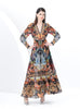 Retro Deep V-neck Floral Long Two-piece Dress