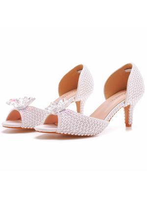 Fish-billed Crystal Beads High Heels Wedding Shoes