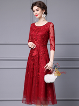 Burgundy Lace Beading Mother Of The Bride Dress