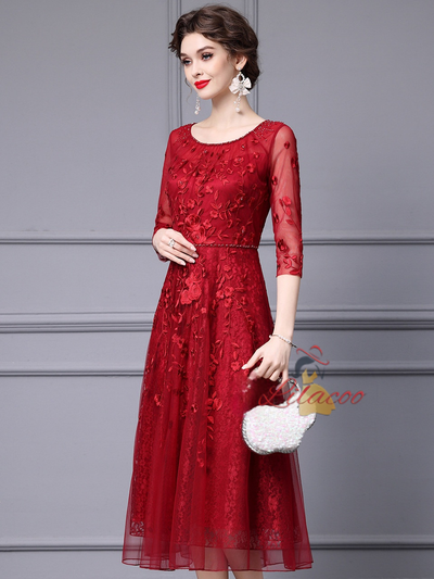 Burgundy Lace Beading Mother Of The Bride Dress