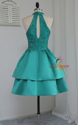 Green Satin Lace Beading Homecoming Dress