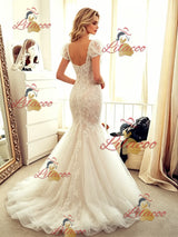 White Mermaid Tulle Lace Wedding Dress