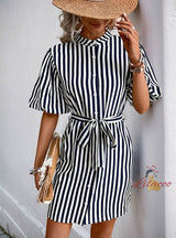 Short Sleeve Vertical Stripe Dress