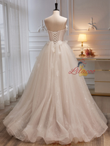 Ivory Tulle Sequins 3D Flower Wedding Dress