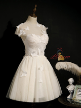 Ivory Tulle Pleats Butterfly Homecoming Dress