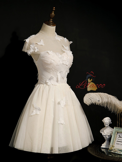 Ivory Tulle Pleats Butterfly Homecoming Dress