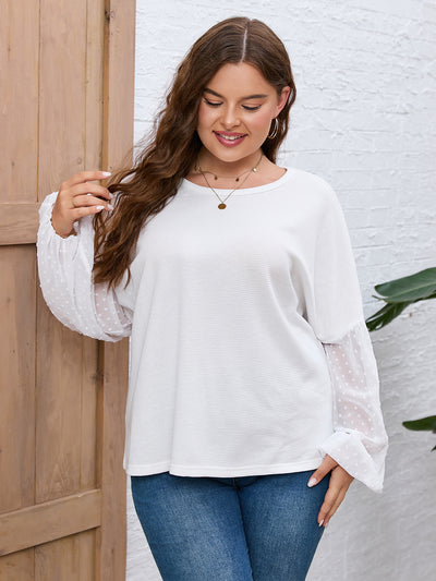 Long Sleeve Spliced Chiffon Round Neck Shirt