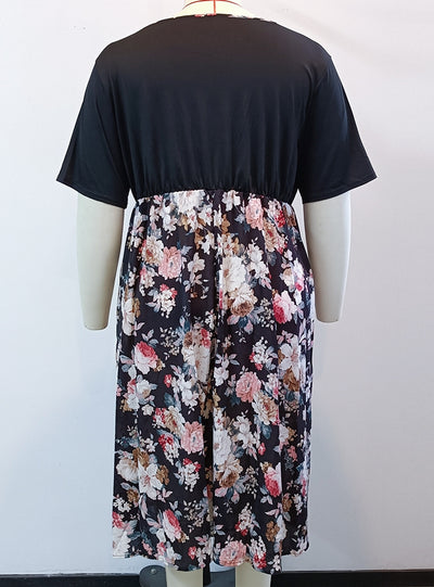 V-neck Short Sleeve Slim Chiffon Stitching Dress