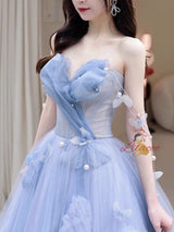 Blue Tulle Sequins Off the Shoulder Butterfly Prom Dress