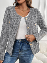 Loose Metal Button Check Coat