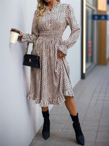 Pleats Long-sleeved Leopard Print Dress