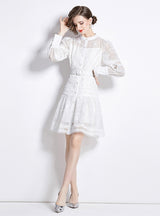 Retro Palace Lantern Sleeve Crocheted Dress