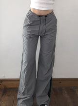 Side Zipper Contrast Color Split Casual Pants