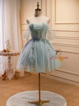 Green Tulle Beading Pleats Homecoming Dress