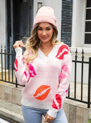 V-neck Knitted Pullover Sweater