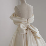 Ivory Satin Strapless Beading Pleats Wedding Dress