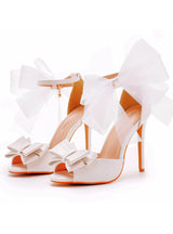 11 cm White Bow Stiletto Heels Sandals
