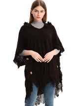 Autumn and Winter Button Hooded Cloak Shawl