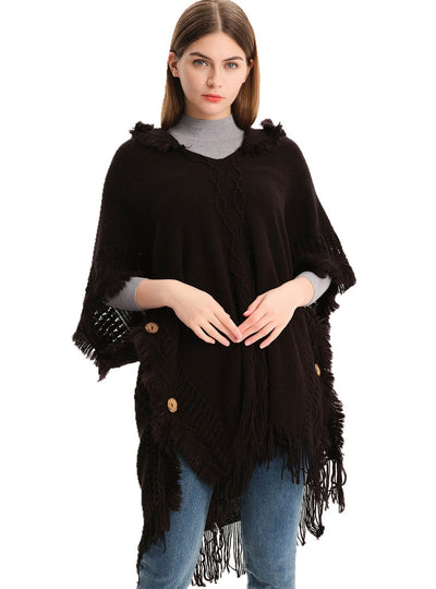 Autumn and Winter Button Hooded Cloak Shawl