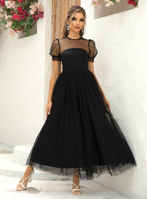 Black Tulle Puff Sleeve Party Dress