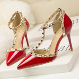 Pointed Rivet Hollow High Heels Sandal