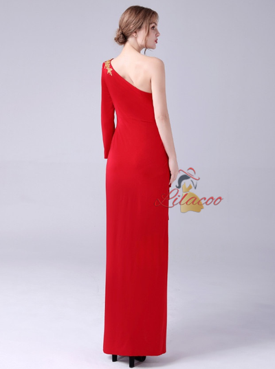 Red Long Sleeve Appliques Mother Of The Bride Dress