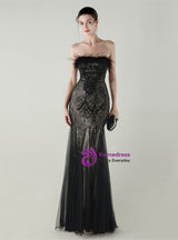 Mermaid Sequins Tulle Strapless Prom Dress