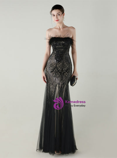 Mermaid Sequins Tulle Strapless Prom Dress