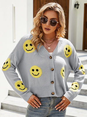 Long Sleeve Loose Smiley Knit Sweater