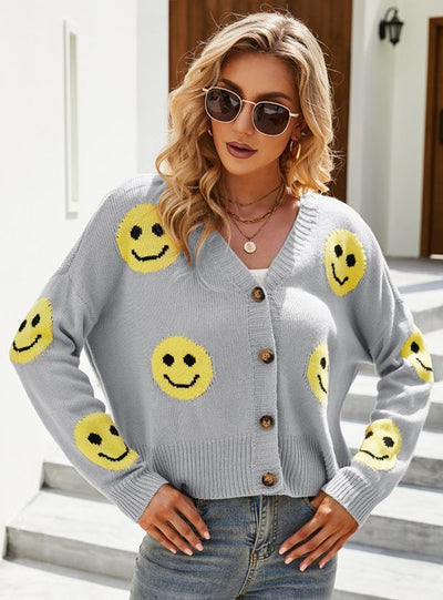 Long Sleeve Loose Smiley Knit Sweater