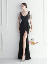 Straps Split Beading Prom Dress