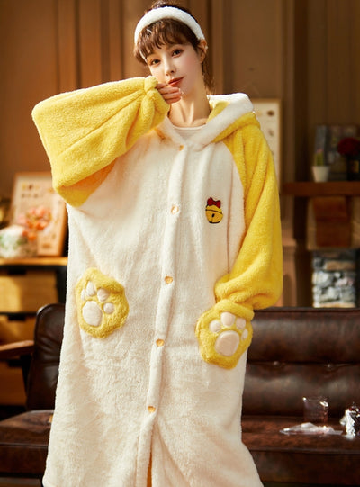 Yellow Two-piece Winter Cute Long Flannel Thickening