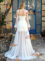 White Chiffon Straps Wedding Dress