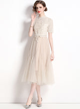 Short-sleeved Slim Mesh Dress