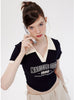 Letter Short Polo Neck Short Sleeve T-shirt
