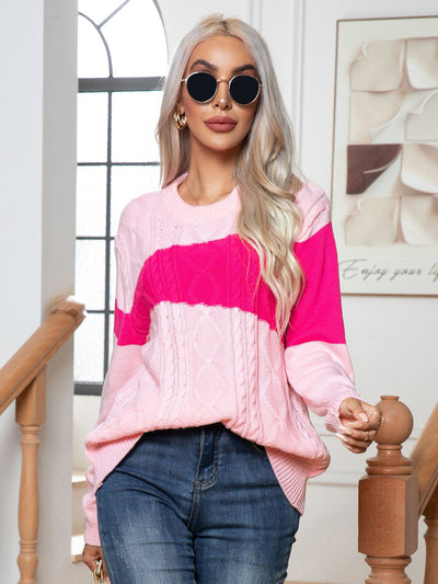 Contrasting Color Twist Pullover Loose Sweater