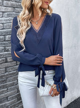 Solid Color Hollow Long Sleeve Shirt