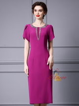 Purple Short Sleeve Mother Of The Bride Dress
