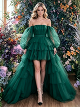 Green Tulle Hi Lo Prom Dress