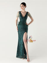 Mermaid Sequins V-neck Beading Prom Dress