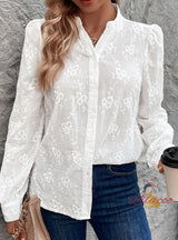 Women Hollow Lace Jacquard Shirt