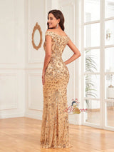 Gold Mermaid Sequins Off the Shoulder Prom Dress
