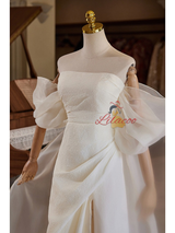 Simple Ivory Strapless Split Pleats Wedding Dress