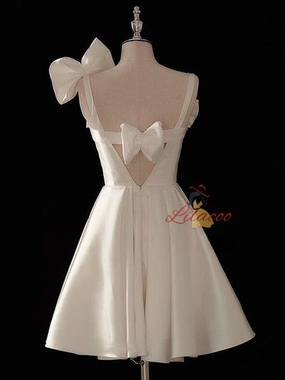 White Satin Straps Wedding Dress